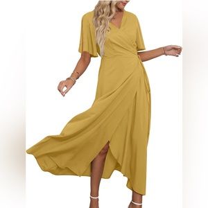 Wrap around dress, light mustard color